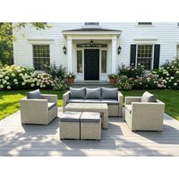 Fimous Wicker Rattan Garden Furniture Sofa Sets Outdoor Patio Coffee Table With Stools Light Grey in Dark Grey