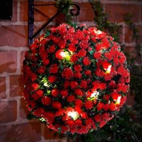 MANTRARAJ 28CM Solar Powered Topiary Ball 20 LED Flower Lights Garden Decoration in Red