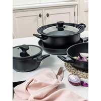 Prestige Nadiya Hussain by Stackable Cookware Set of 4, Stackable Non Stick Pans with Multi Size Lid in Black