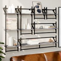 Berkfield Home 6 Piece Wall Shelf Set with Bars Grey Sonoma Engineered Wood