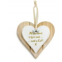 & Wooden Heart Plaque Love My Cat Light