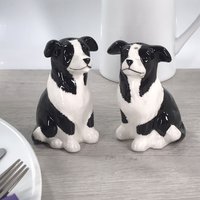 Animal Crackers Border Collie Ceramic Salt & Pepper Shaker Set in Black