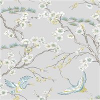 Sublime Japan Art Deco Blue Metallic Geometric Wallpaper in Grey | Size: 10000mm x 520mm