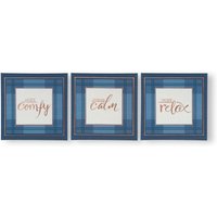 Art for the Home Heritage Tweed Trio Set of 3 Printed Canvas in Blue
