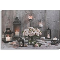 Art for the Home Cosy Cottage LED Printed Canvas in Brown