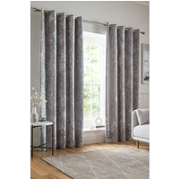 Catherine Lansfield 'Crushed Velvet' Lined Eyelet Curtains in Silver | Size: 229 cm width x 229 cm drop