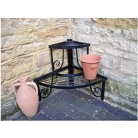 Poppyforge 2 Tier Corner Stand - Decorative Garden Shelf - Solid Steel - Black
