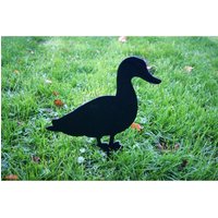 Poppyforge Duck Facing on Stake, Garden Ornament, Steel - W17.8 x H30 cm - BM/RtR in Black