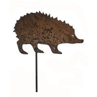 Poppyforge Hedgehog on Stake Bare Metal/Ready to Rust - Steel - W26.7 x H16.5 cm in Brown