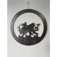Poppyforge Welsh Dragon Wall Art - Large with Text - Steel - BM/RtR in Black