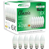 E27 LED Candle Bulbs Warm 2700K 4.7W 470lm Screw Cap Light Pack 3