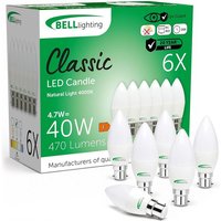 B22 Candle LED Bulb Natural 4.7W 470lm Bayonet Cap Light Bulb Pack 6