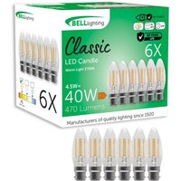 B22 Dimmable LED Filament Bulb Warm 4.5W 470lm Bayonet Light Pack 6