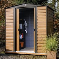 Rowlinsons 6x5 Woodvale Metal Apex Shed with Floor - L151 x W194 x H201 cm in Brown