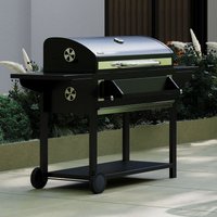 Charles Bentley Deluxe Charcoal BBQ Grill with Chrome Steel Warming Rack in Black