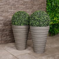 Charles Bentley Pair of Tall Trojan Round Charcoal Planters (Dia. 38cm) Pot in Grey