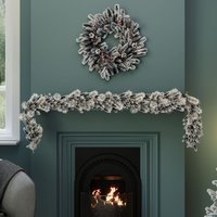 Pre Lit Snowy Berry Pinecone Garland Green