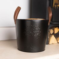 Charles Bentley Mulberry Leather Handle Log Bucket Iron Leather Black Timeless Style | Size: Large