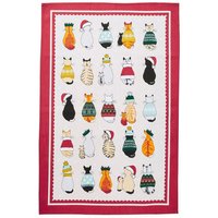 Christmas Cats Waiting Animal Print 100% Cotton Tea Towel