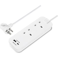 Masterplug 2 Socket 1 USB A 1 USB C US Travel Extension Lead 0.45m in White