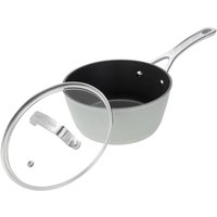 Forged Aluminium Non stick Saucepan Glass Lid 16cm Sage Leaf