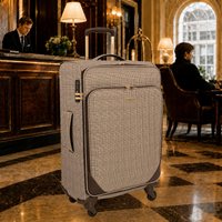 London Fog The Camberley Soft Shell Hold Luggage 4 Spinner Wheel Suitcase in Brown | Size: Medium