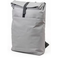 London Fog Durable Roll-Top Backpack, Laptop Tablet Organiser School Bag 13.5L Rucksack in Light Grey