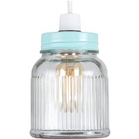 ValueLights Ribbed Pattern Glass Jar Duck Egg Pendant Shade Clear
