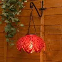 ValueLights Coral Colour Pop Solar Garden Hanging Lantern Light in Pink