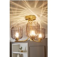 ValueLights Amelie 3 Way Ribbed Glass Gold Ceiling Pendant Light