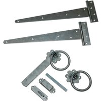 Burbage Iron Craft 18 Inch Carlton Single Gate Fittings, T - Hinge, Latch - Galvanised in Silver