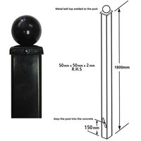 Burbage Iron Craft Sq. Ball Top Concrete-In Blank Post, Any Low Gates L50 x W50 x H1600mm in Black