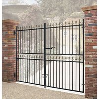 Burbage Iron Craft Corfe Spear Top Tall Flat Top Double Gate - Fits Gap - W2134 x H1778mm in Black
