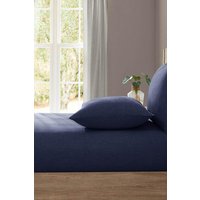 Lazy Linen 'Pure Washed Linen' Fitted Sheet in Navy | Size: King