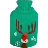 Widdop Christmas Knitted Hot Water Bottle Ruldoph Reindeer in Green