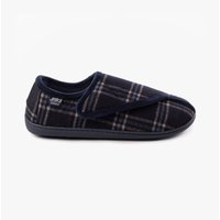Totes Isotoner Men's Isotoner Velour Touch Fasten Slippers in Blue | Size: 9