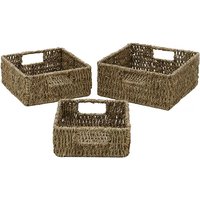 JVL Seagrass Set Of 3 Square Storage Baskets in Natural
