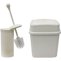 JVL Loop Toilet Brush & Rectangular Lidded Bin in White
