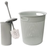 JVL Droplette Toilet Brush & Round Bin Set in Light Grey