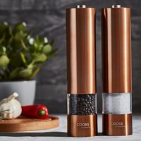 Cooks Professional Electric Salt & Pepper Mill Set Stainless Steel Automatic Grinder in Copper