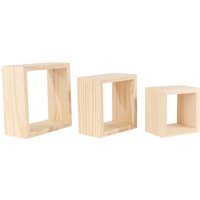 Set 3 Floating Wall Cube Shelves Solid Pine Sanded Finish Light Oak