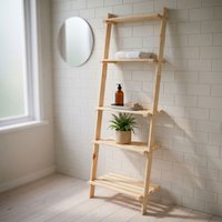 Solid Pine Ladder Design Shelf Unit Slatted Shelves Pine Wood Light Oak