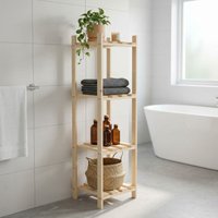 4 Tier Square Shelf Storage Unit Natural Sanded Pine Light