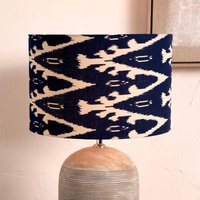 Navy Blue Ikat Patterned Cylinder Lampshade Table Lamps inches