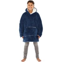 Just Essentials Navy Shaggy Oversized Sherpa Fleece Hooded Blanket Wearable Throw in Mid Navy