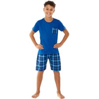 Bedlam Boy's Short Check Pyjama Set in Cobalt | Size: 5 Years