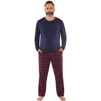 Just Essentials Men's Flannel Check Long Pyjama Set in Navy | Size: 2XL