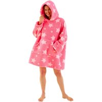 Star Print Oversized Teddy Fleece Hooded Blanket Wearable Throw