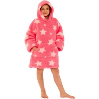 Just Essentials Women's Star Print Oversized Teddy Fleece Hooded Blanket Wearable Throw in Pink