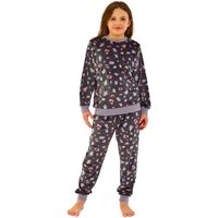 Cozy n Dozy Girl's Girls Soft Touch Velour Leopard Pyjamas in Black | Size: 12-13 Years